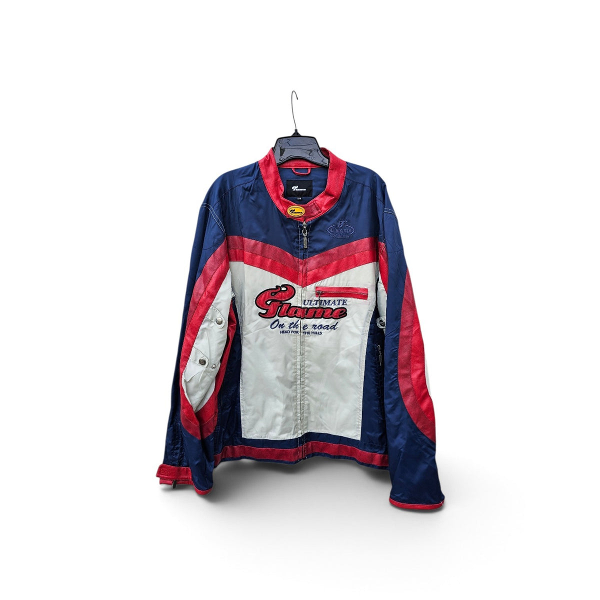 Y2k Flame Multicolor Nylon Motorcycle Zipup Jacket