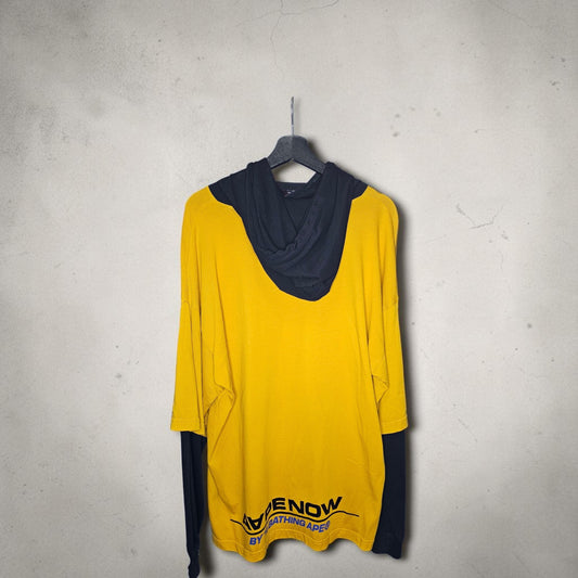Aape by bathing ape black yellow layered ape head graphic longsleeve hooded tshirt
