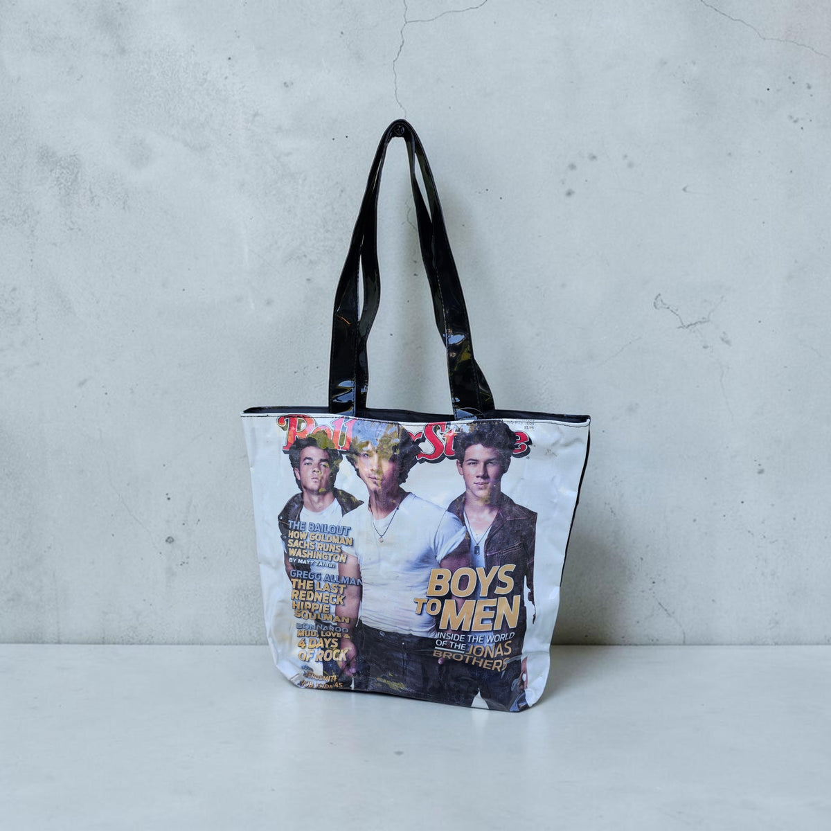 Jonas brothers rolling stone magazine cover plastic tote bag