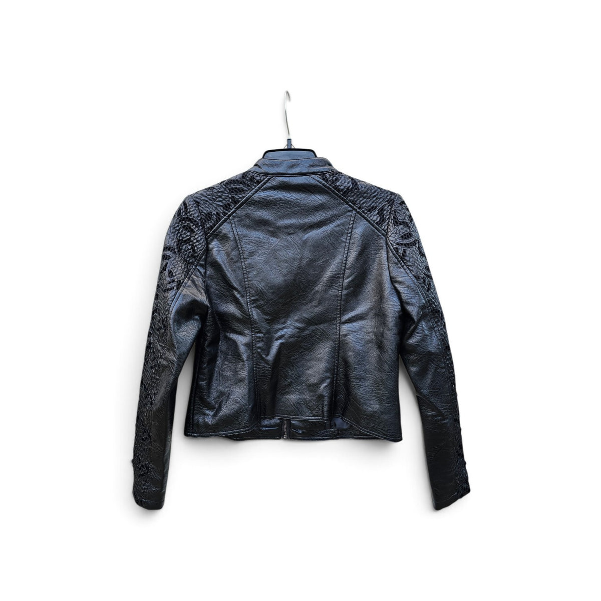 Womens B.Young black faux leather subtle textured lace jacket
