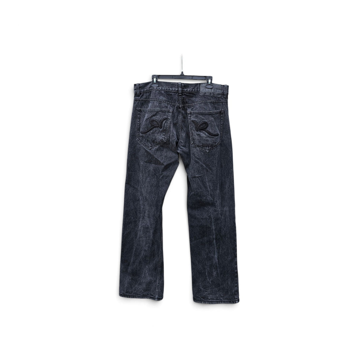 Y2K Rocawear washed black R patched logo denim pants