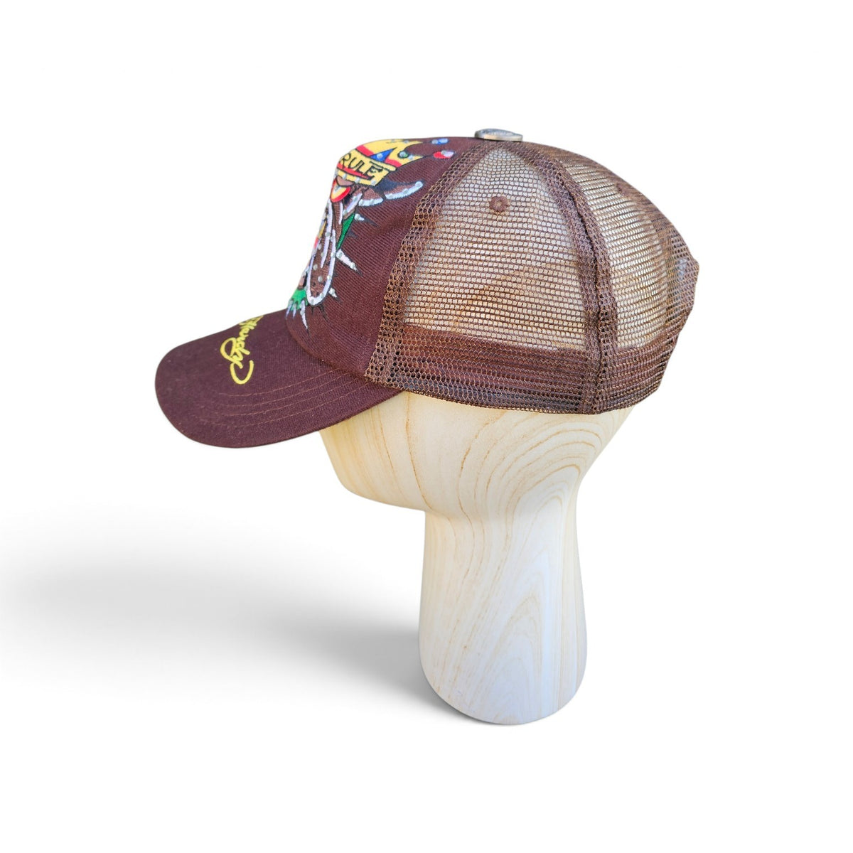 Y2k Ed Hardy Dogs Rule Rhinestone Brown Trucker Hat
