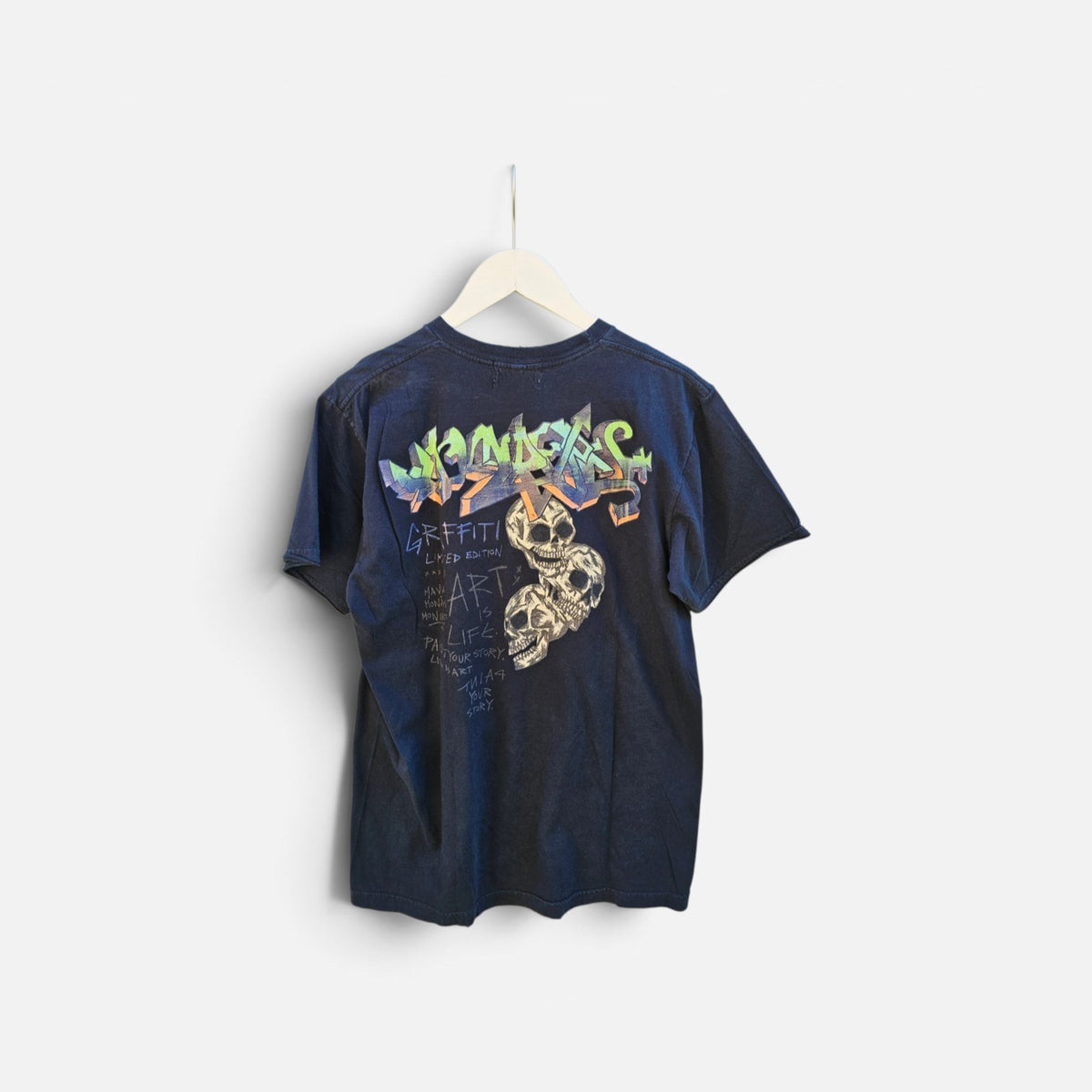 Dom Rebel Hand drawn skulls Graffiti Black Graphic Tshirt