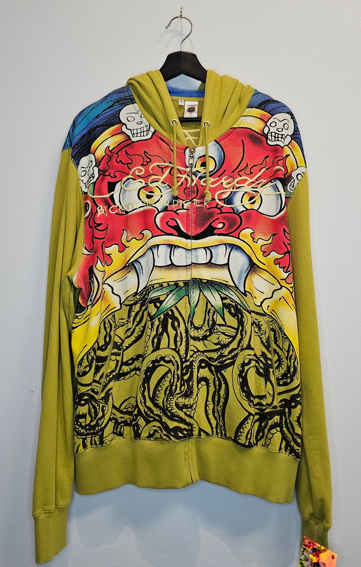Y2k Ed hardy Christian Audigier bumblebee yellow AOP Graphic hoodie