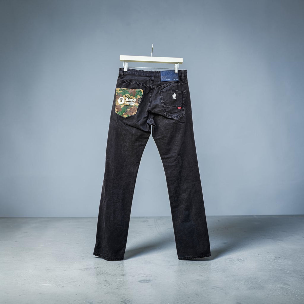 AAPE by bathing ape camo printed pocket black denim pants