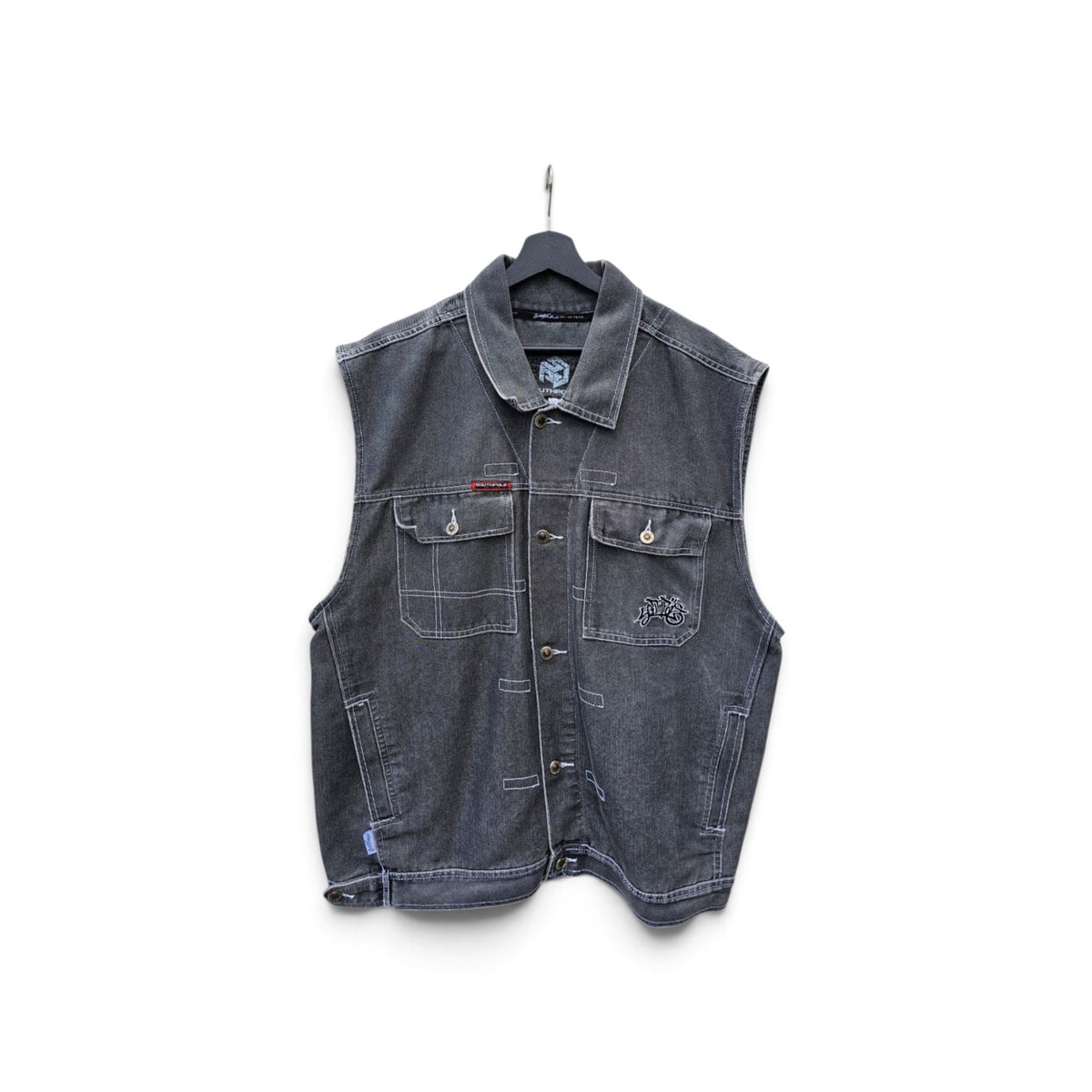 Y2K Southpole 2k team washed grey denim vest