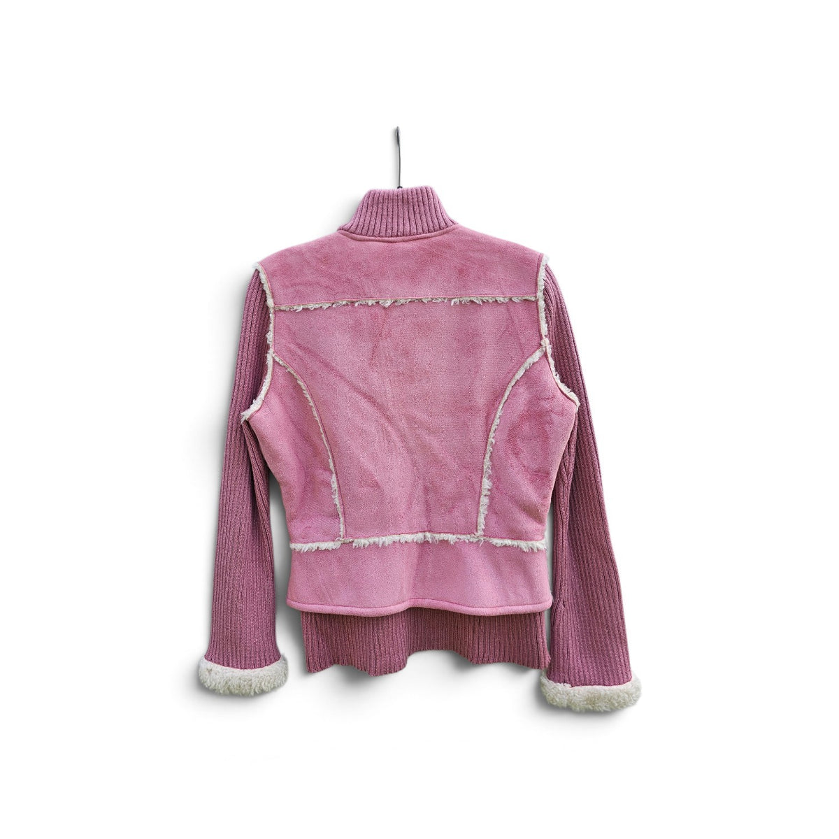 Y2k Twiggy Pink faux suede faux sherpa trim knit zipup jacket