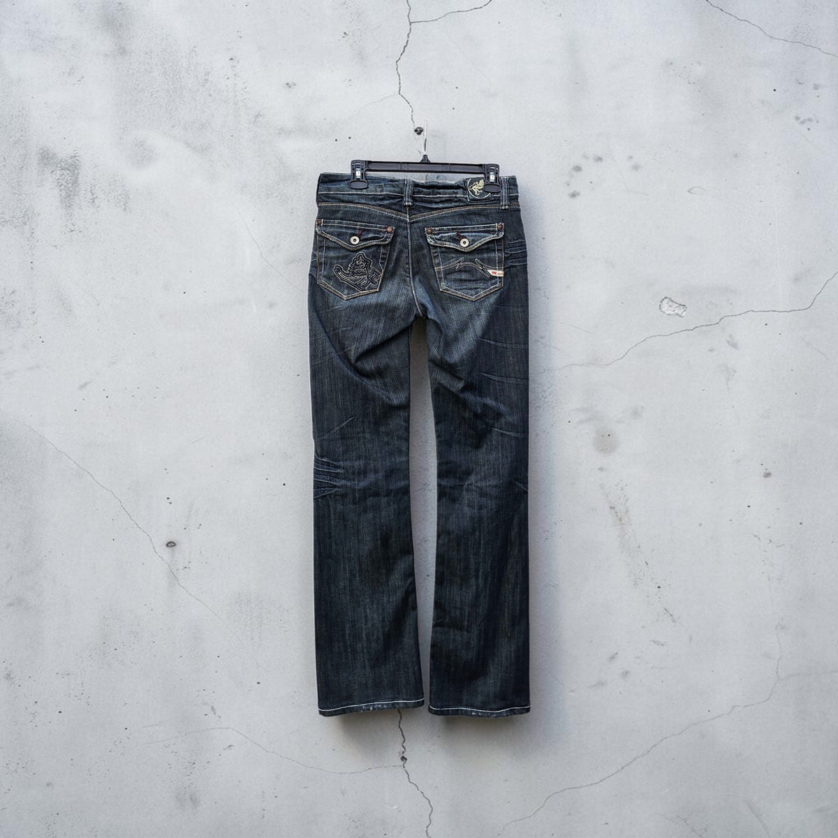 Y2K Womens Parasuco dark wash low rise straight leg slightly bootcut denim jeans