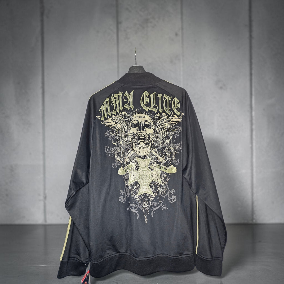 Y2K MMA Elite skull wing black gold graphic track jacket