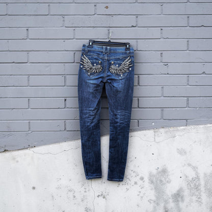 Womens Y2K Wax jeans dark wash low rise skinny denim pants