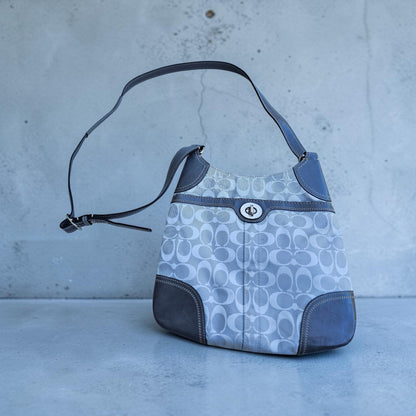 Coach silver grey jacquard Hamptons turnlock hobo bag