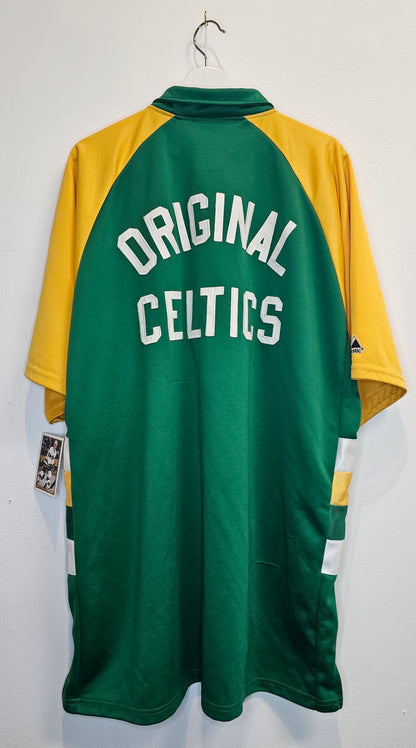 Vintage Majestic NBA Hardwood Classics Boston Celtics Snap front warmup yellow blocking shooting jersey