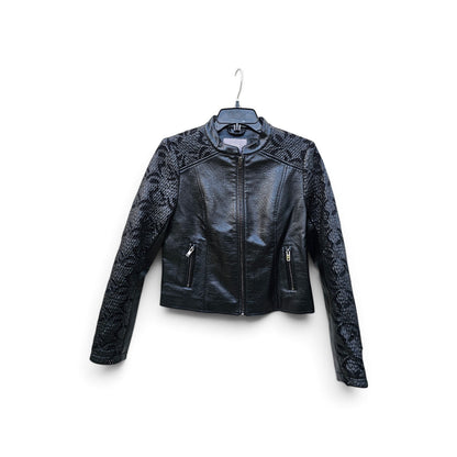 Womens B.Young black faux leather subtle textured lace jacket
