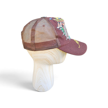 Y2k Ed Hardy Dogs Rule Rhinestone Brown Trucker Hat