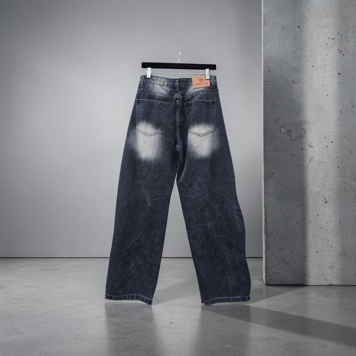Aelfroc eden wide leg distressed black raw hem grunge denim pants