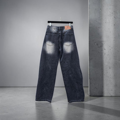 Aelfroc eden wide leg distressed black raw hem grunge denim pants