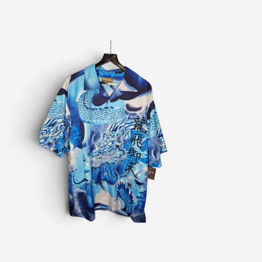 Y2K Bermuda AOP Chinese dragon cloud graphic print button down short sleeve