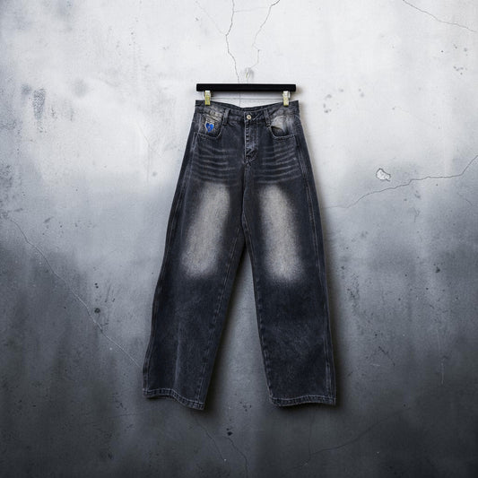 Aelfroc eden wide leg distressed black raw hem grunge denim pants