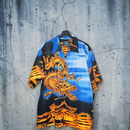 Vintage Urban Rags fire dragon traditionsl temple graphic button up shirt