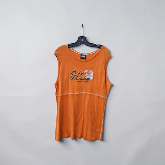 Womens Harley davidson eagle rhinestone orange tank top dress