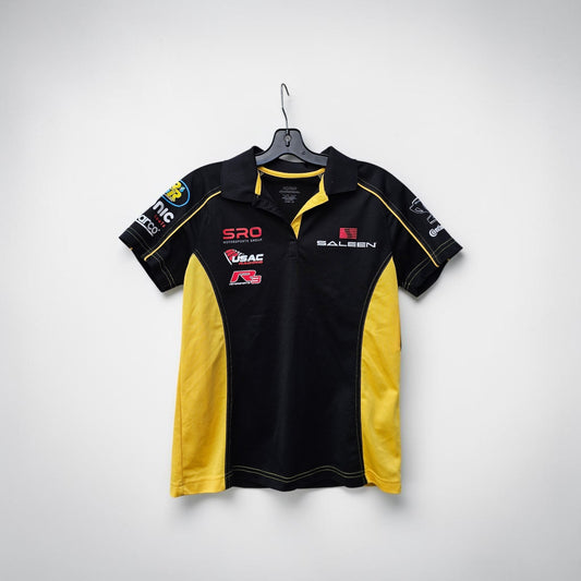 Womens Extreme performance Saleen cup racing series graphic black yellow nylon polo tshirt