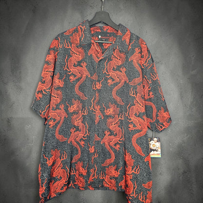 Y2K Snakeyes black red Chinese dragon graphic button up shirt