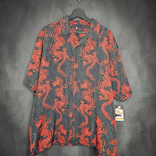 Y2K Snakeyes black red Chinese dragon graphic button up shirt
