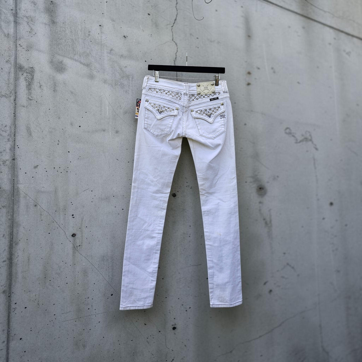 Womens Y2K Miss me silver tone  white skinny denim pants
