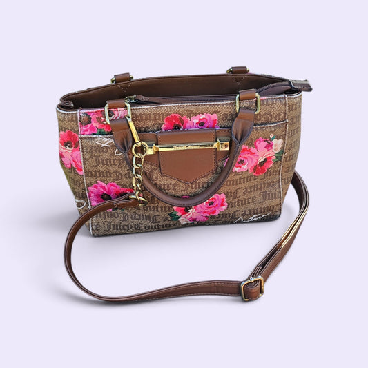 Juicy couture modern brown pink floral print handbag