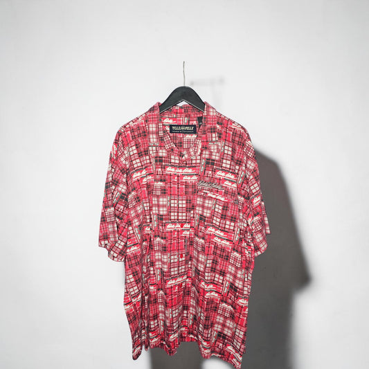 Y2K Pelle pelle Marc Buchanan red plaid aop logo print button down polo short sleeve