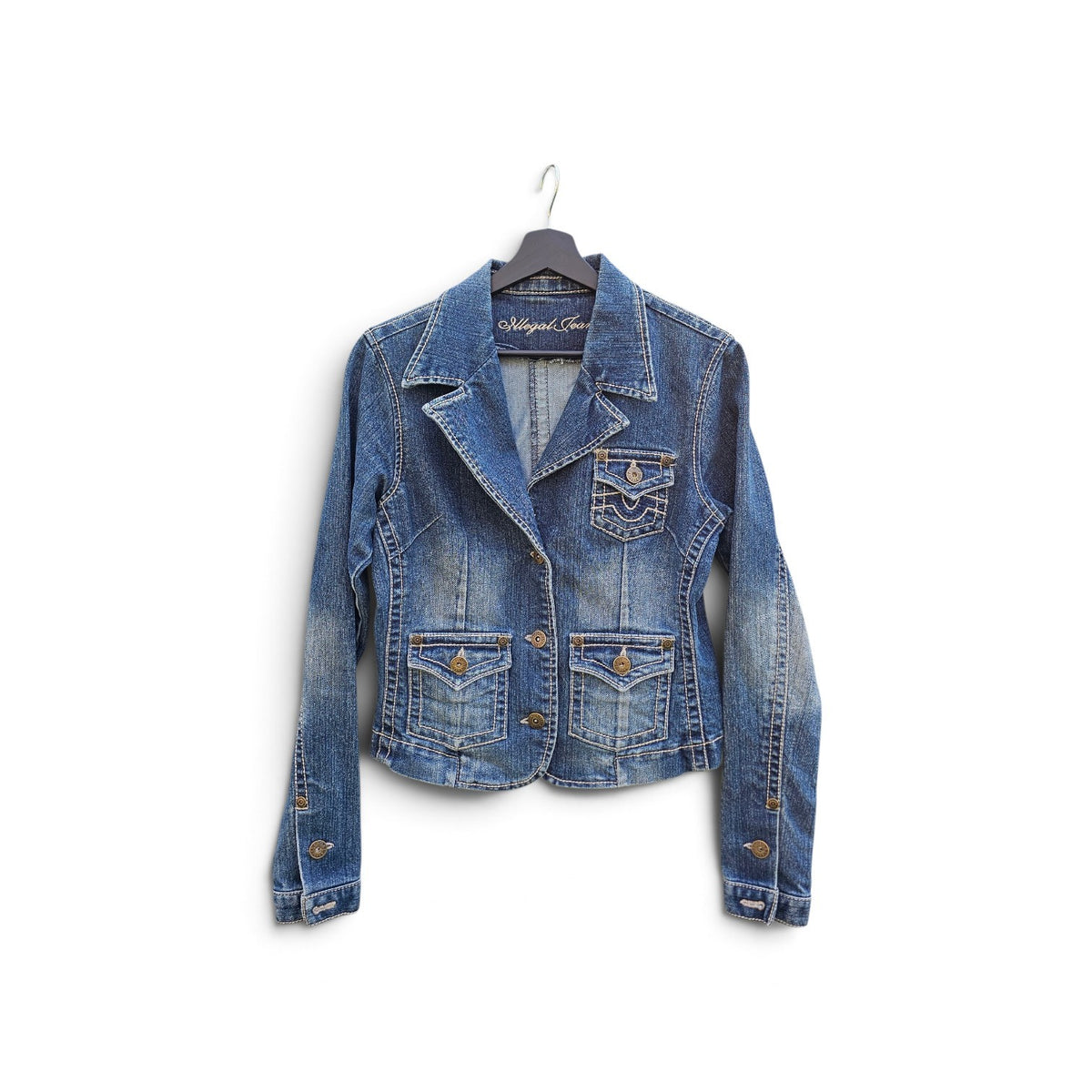 Y2k Womens Illegal jeans dark  wash  utility flap pockets denim blazer