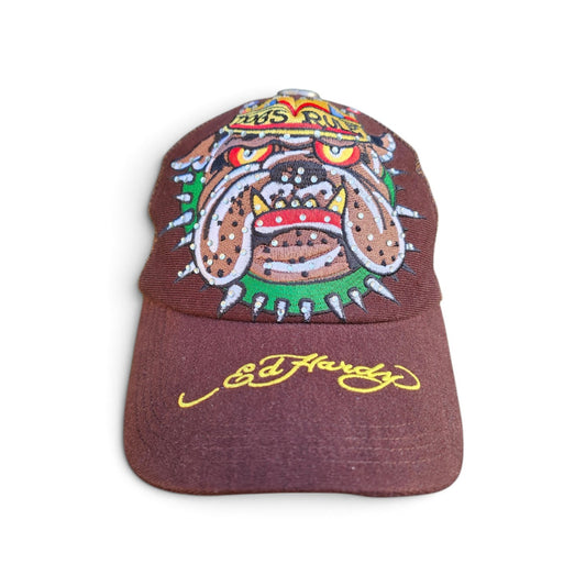 Y2k Ed Hardy Dogs Rule Rhinestone Brown Trucker Hat