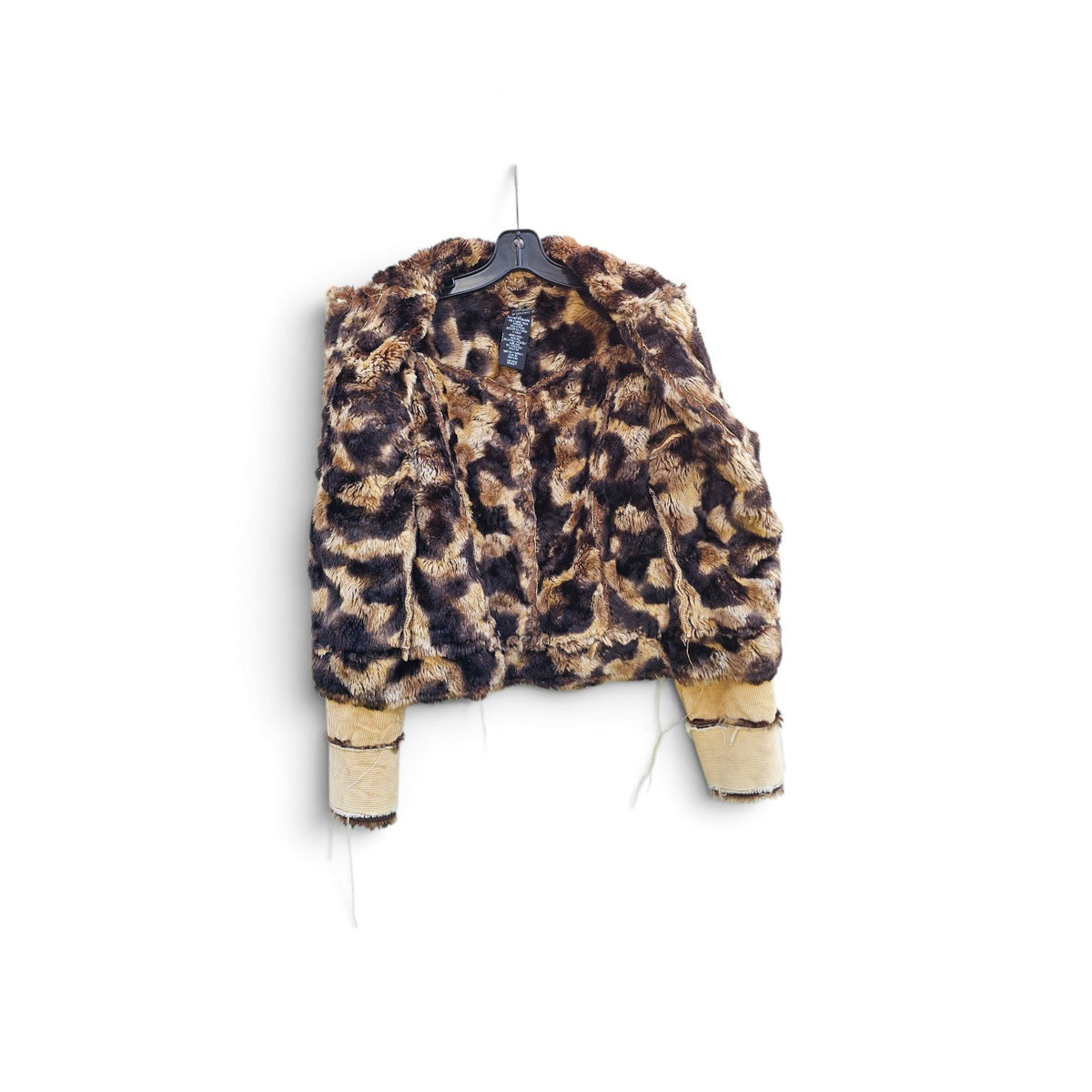 Y2k Womens Parasuco ergonomic jeans brown faux fur trim distressed tan corduroy jacket