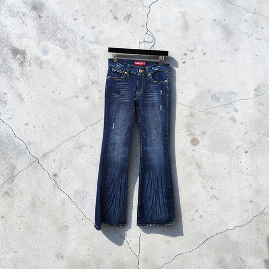 Womens Y2K Babyblue dark wash flare jeans denim pants