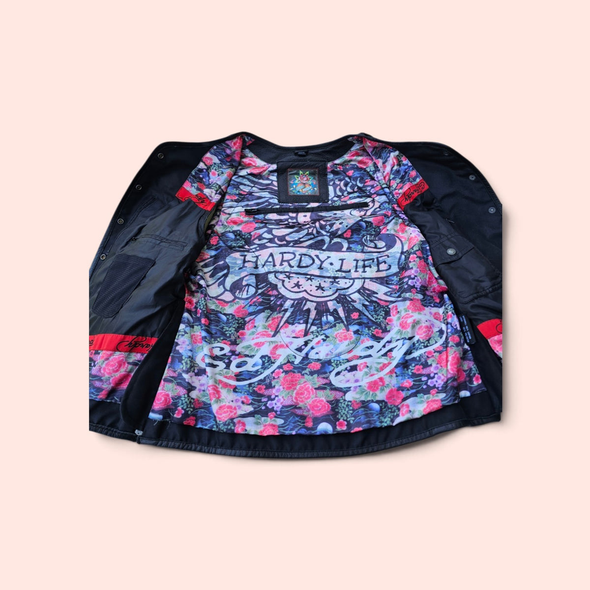 Womens Ed hardy Eternal love motorsports black leather snapbutton vest