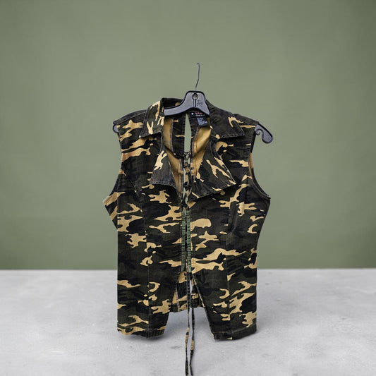 Womens Y2K yahoo jeans camouflage Sleeveless vest lapel collar lace up back top