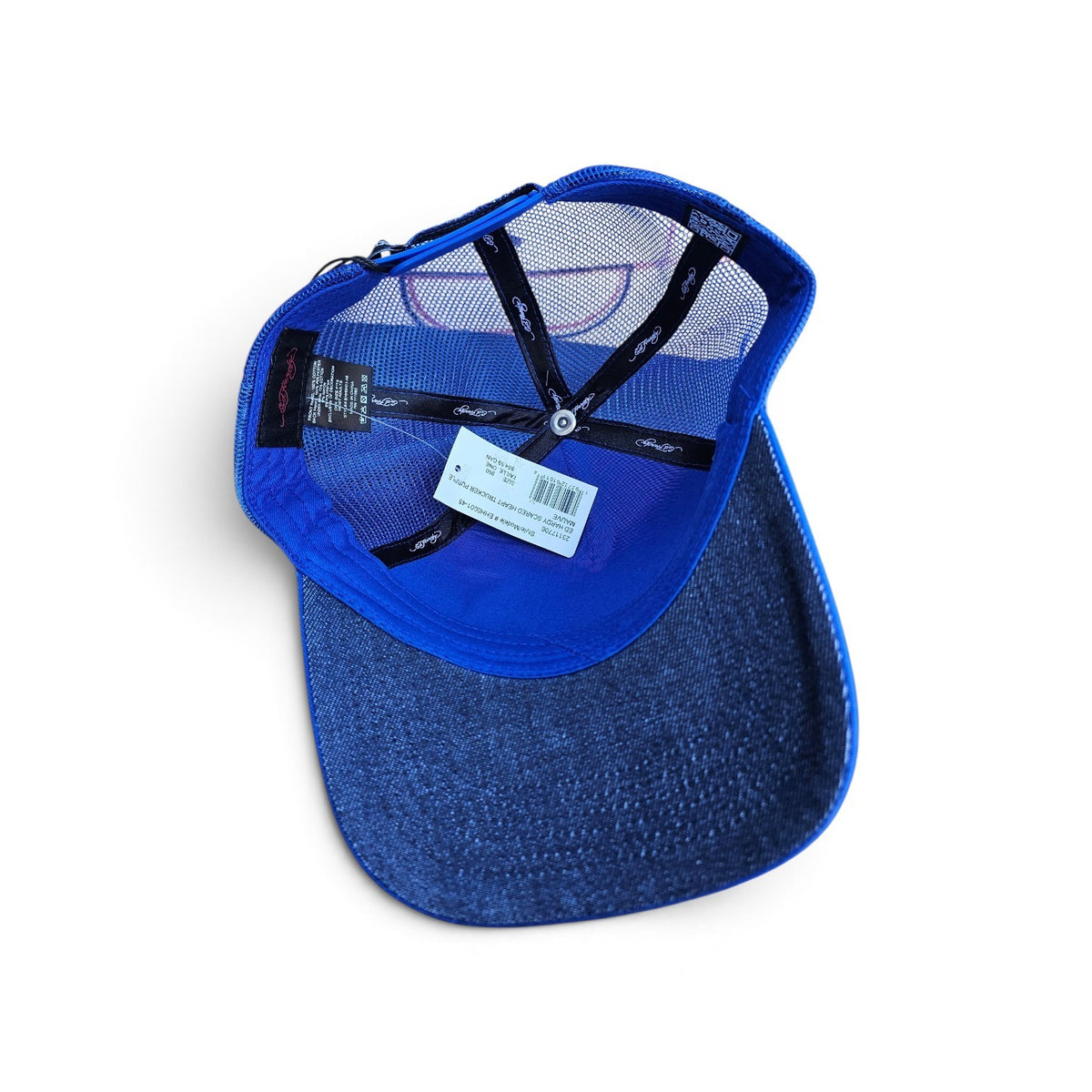 Y2k Ed Hardy Blue Scared heart trucker hat
