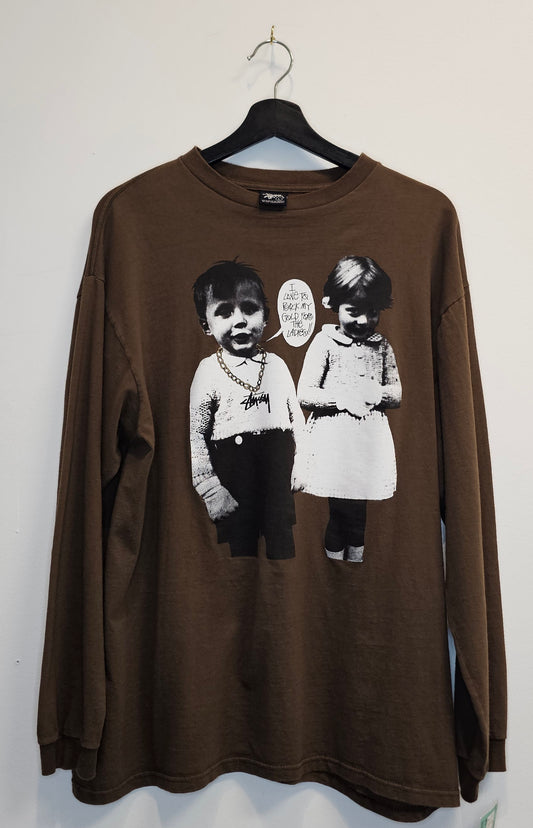 Vintage Stussy Brown gold chain graphic longsleeve
