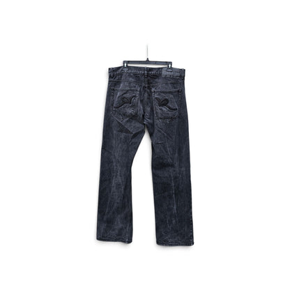 Y2K Rocawear washed black R patched logo denim pants