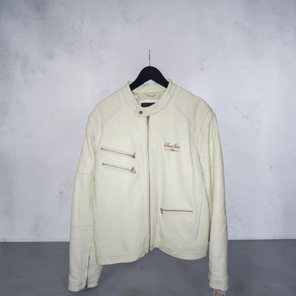 Y2K GIII Sean John leather cream motorcycle jacket