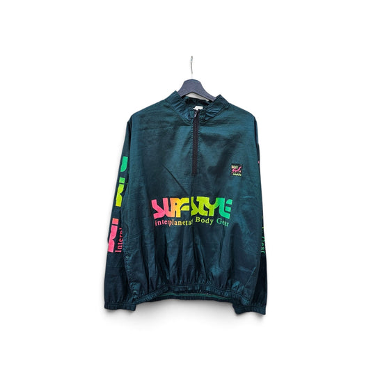 Vintage Surf Style Interplanetary body gear iridescent green quarter zip pullover windbreaker