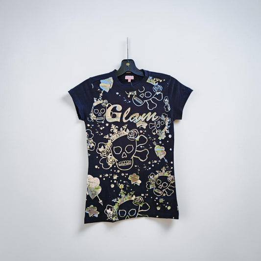 Y2K retro womens glam skulls black silver graphic tshirt