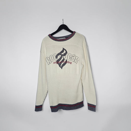 Y2K Rocawear  ribbed logo cream knit sweater