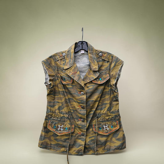 Womens Victoria Secret camouflage jeweled buttons up shirt