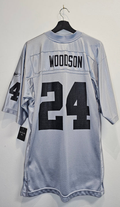 Vintage Reebok NFL Oakland Raiders Charles woodson silver alternate jersey