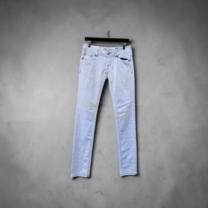 Womens Y2K Miss me silver tone  white skinny denim pants