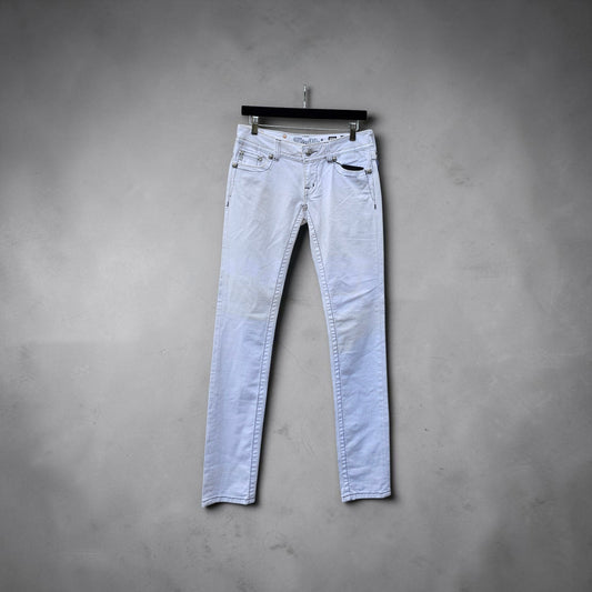 Womens Y2K Miss me silver tone  white skinny denim pants