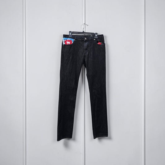 Moschino graphic pocket straight  leg black denim pants
