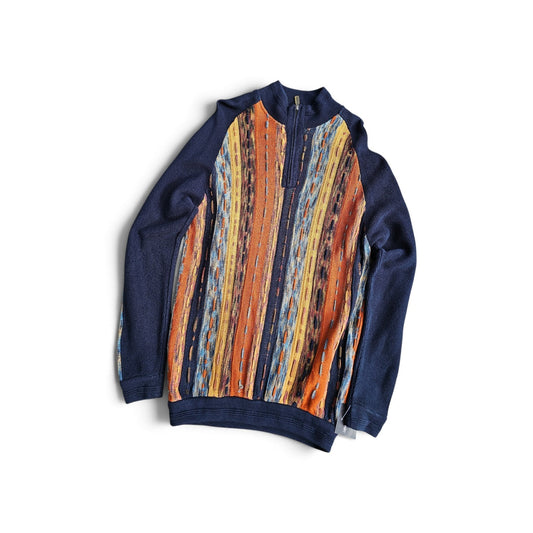 Vintage Tundra quarterzip multicolor 3D textured knit pullovers sweater