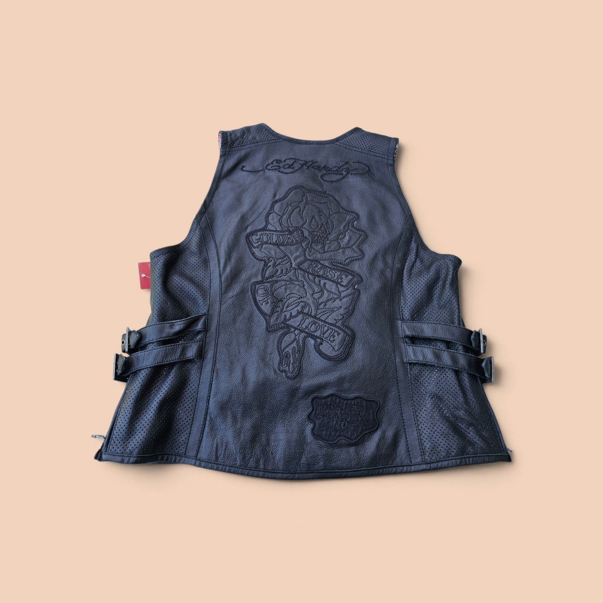 Womens Ed hardy Eternal love motorsports black leather snapbutton vest